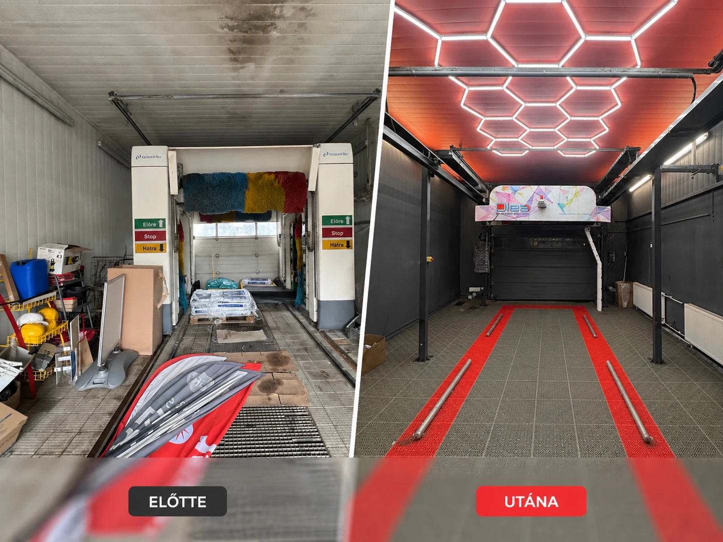 The same wash room before and after its OLEA conversion