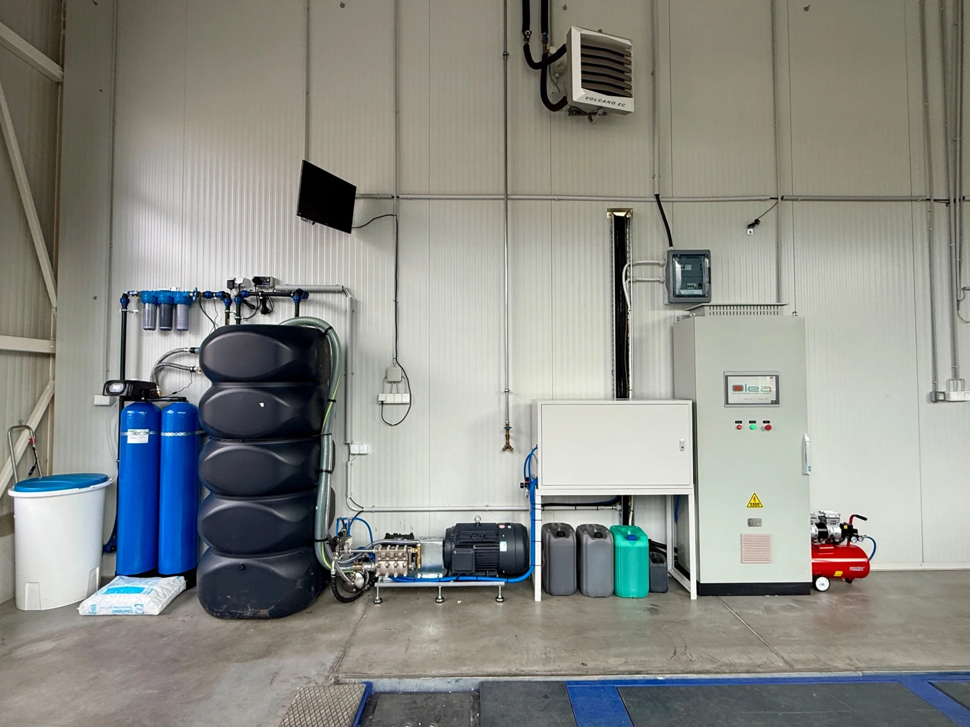 OLEA plant room with water treatment, tanks and control equipment